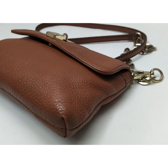 Calvin Klein Brown Pebbled Leather Chain Strap Flap Closure Small Crossbody Bag - Picture 9 of 16